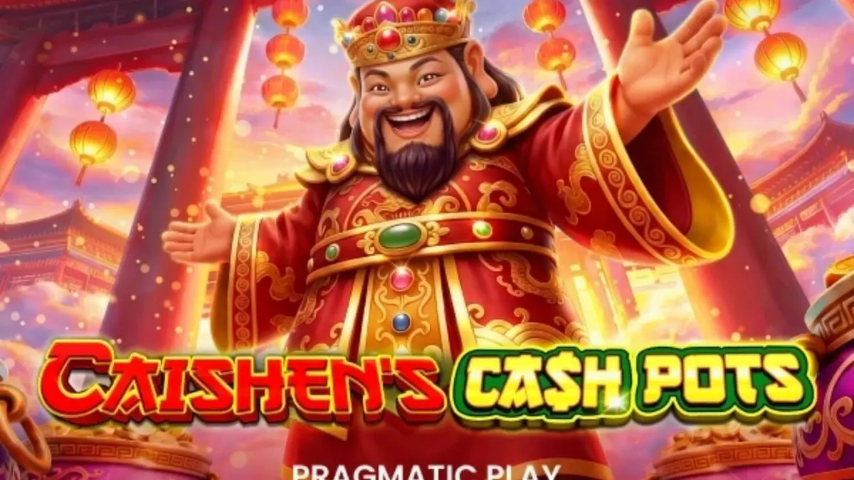 Tampilan visual slot Caishen’s Cash Pots dengan nuansa emas dan merah yang mewah